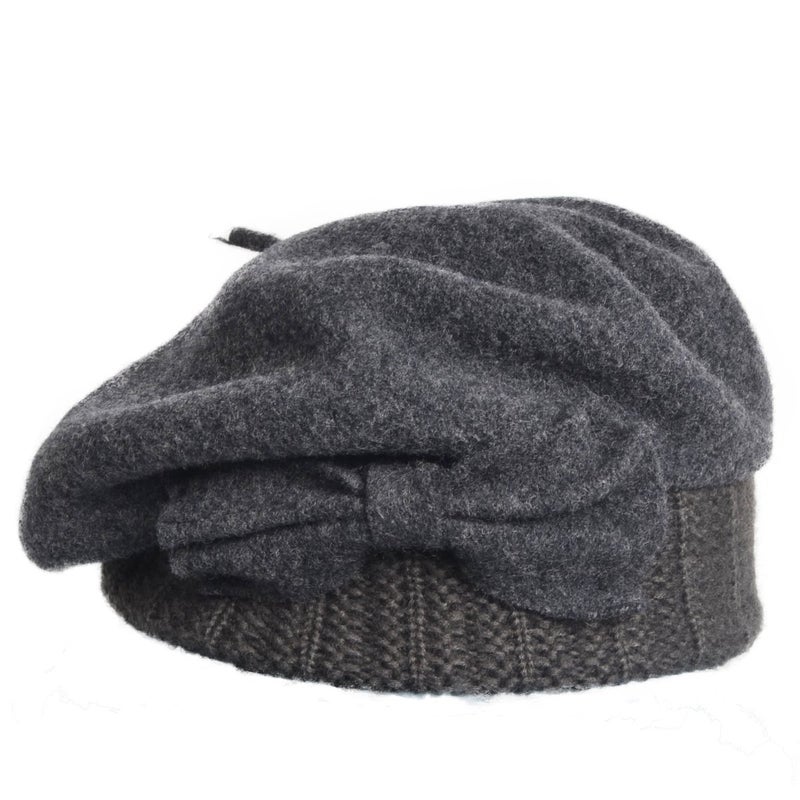 VECRY Lady French Beret 100% Wool Beret Floral Dress Beanie Winter Hat (Bow-Grey) - Image 2